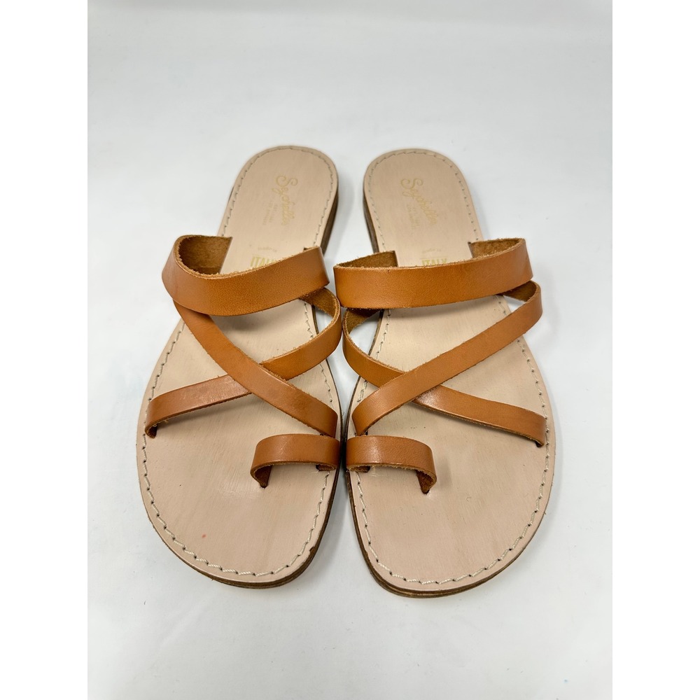 Seychelles Too Precious Leather Toe Loop Strappy Sandals Brown Made in Italy 10